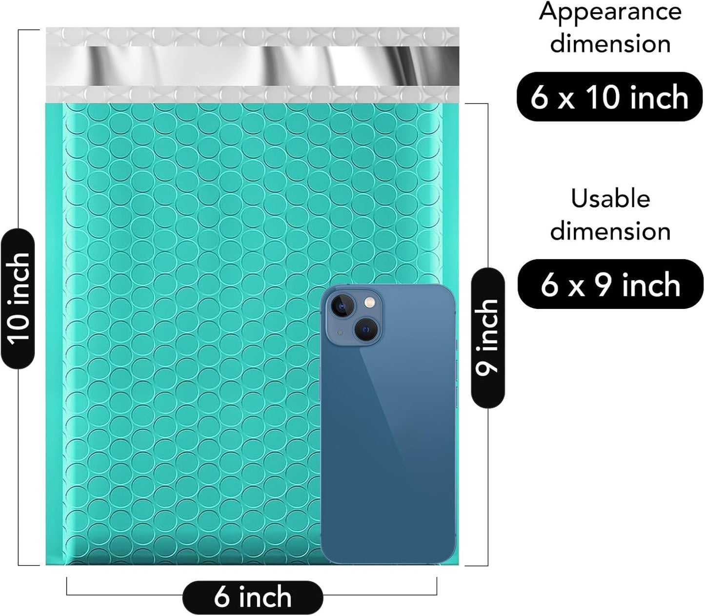 Fuxury Bubble Mailers 6x10“ 600 Pack Teal Padded Envelopes Usable Size 6x9" Thick Mailing Envelopes Bubble Padded, Shipping Bags for Mailing,Packaging, Small Business, Boutique, Bulk #0