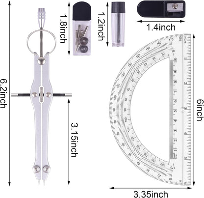 Compass and Protractor Set, Professional Drawing Compass Tool, Metal Compass with Extra Refills, Compass for Geometry and 6 Inch Math Protractors 180 Degree (Red)