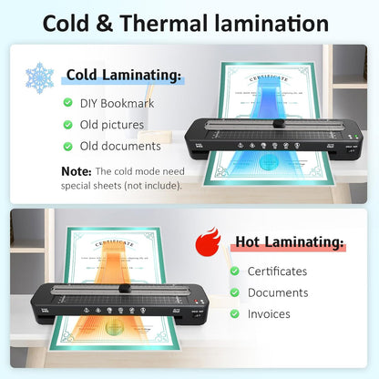 13 Inch Laminator Machine - 11x17 Laminator with 50 Sheets, Cold & Thermal, Built-in Paper Cutter & Corner Rounder, A3 Laminating Machine for Classroom Home School