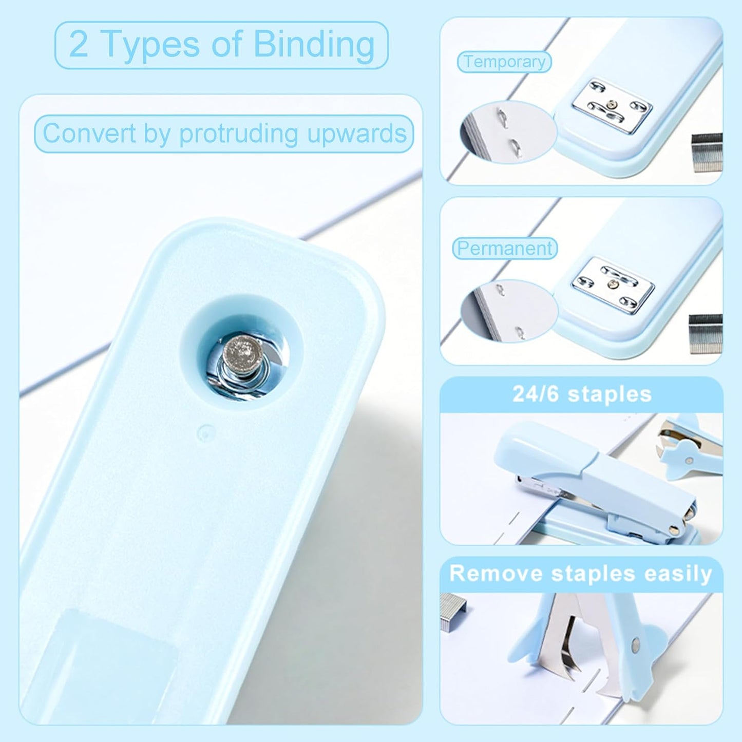 Desk Accessories with Pen Holder, Office Supplies Desk Organizers and Accessories, Tape Dispenser, Stapler, Staple Remover, Staples, Clips Set, Ruler, Scissor, Pen, Tape (Blue)