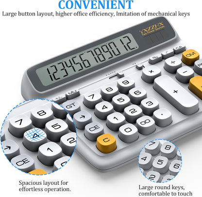 Desktop Calculator with Extra Large 5-Inch LCD Display, 12-Digit Two Way Power Solar & Battery Office Calculator with Big Buttons for Business, Accounting & Home Use(Grey)