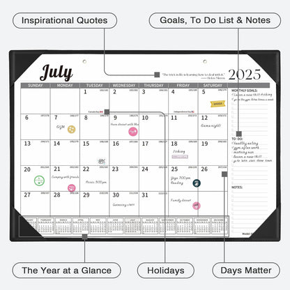Ospelelf Desk Calendar 2025-2026 Wall Monthly Planner 12"x17" Leather Pad with Protective Cover 18 Months July 2025 to December 2026 Black