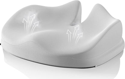 Benazcap Large Seat Cushion for Office Chair Memory Foam Coccyx Pain Relief Cushion Pillow for Back Support Non-Slip Seat Pad for Office Desk, Car Seat, Wheelchair, Sciatica-Grey