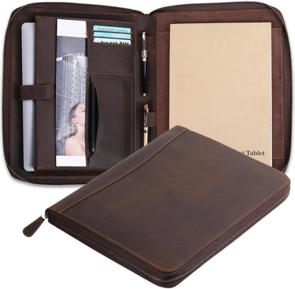 Leather Padfolio, Laptop Zipper Folio, Business Portfolio, Travel Art Kit, A4 Binder Notepad Folder, Interview File, Meeting Organizer