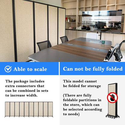Upgrade Version Room Partition and Divider, Freestanding Rolling Dividers with Wheels,Office Privacy Screen Divider Wall,Classroom Felt Dividers,6'L* 6'7"H,3 Panel,Beige
