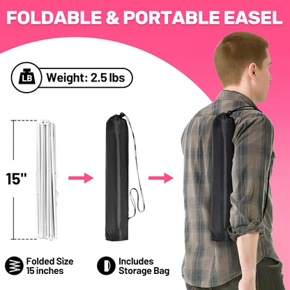 3 Pack White Easel Stand for Sign & Poster - 63" Adjustable Metal Easels for Wedding Welcome Sign, Painting, Canvas, Art Display - Portable Folding Tripod with Carry Bag, Holds 5 Lbs