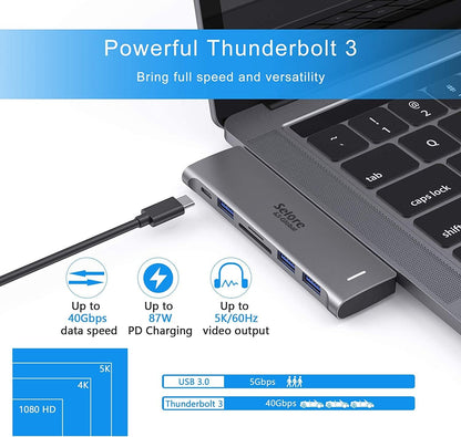 USB C Adapter for MacBook Pro/Air M1 M2 M3 2021 2020 2019 13" 15" 16", 6 in 1 USB-C Hub MacBook Pro Accessories with 3 USB 3.0 Ports,USB C to SD/TF Card Reader and 100W Thunderbolt 3 PD Port