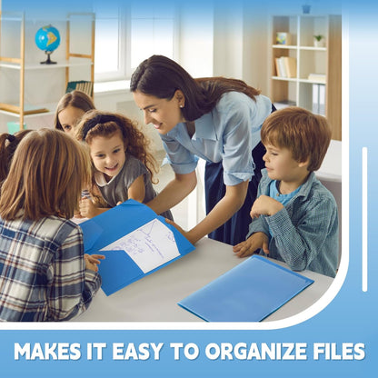 Henoyso 60 Pcs Plastic Folders with Clear Front Pockets Heavy Duty File Folders with 2 Pockets and Card Slot for Student Communication School Office Presentation Report (Blue)