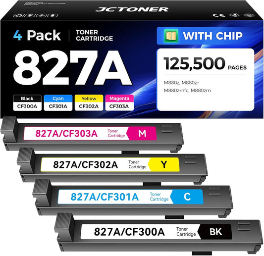 827A Toner Cartridges Set 4-Pack High Yield Replacement for HP 827A CF300A CF301A CF302A CF303A Use with Color Laserjet Enterprise Flow MFP M880z M880z+ M880z+NFC Managed Flow M880zm Printer Ink
