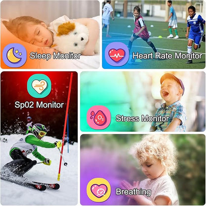 1.85" Kids Watch, AI(Translation/Q&A/Watch Face/Image Recognition)Smartwatches with Heart Rate,Sleep Monitor,Video Music Pedometer,NO APP/Phone, Gifts for 3-12 Years old Boys Girls(Built-in AI, Blue)