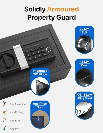 FORFEND Smart Home Safe | WiFi Safe Box App Lock/Alarm | Voice Command, Kidnap Alarm, Tamper Detect, Frozen Mode, Sub Account| Digital Safe Anti Theft