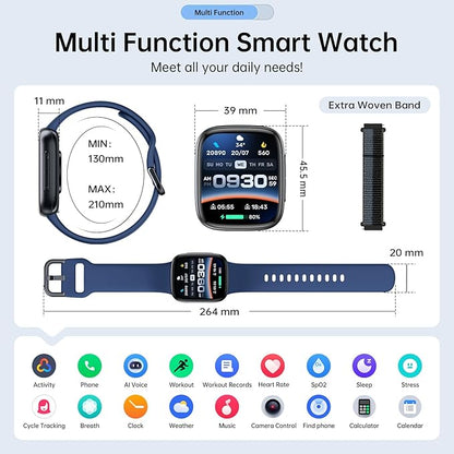 Latest Smart Watches for Women & Men - Performance Upgraded, 1.85-inch AMOLED HD Display (390x450), 12-Day Battery Life, 3ATM Waterproof (30m), Call, Health Monitoring, Fitness Tracker (D-Blue)