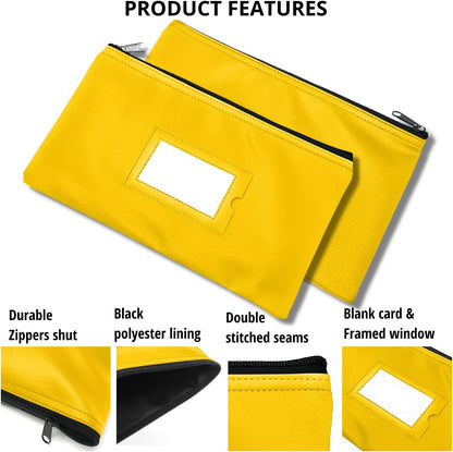 Money Bank Deposit Bag with Zipper | 11x6 inch | Yellow | Durable Leatherette Money Cash Coin Check Wallet Pouch for Men & Women with Framed ID Window and Blank Card | by GIDABRAND (3)