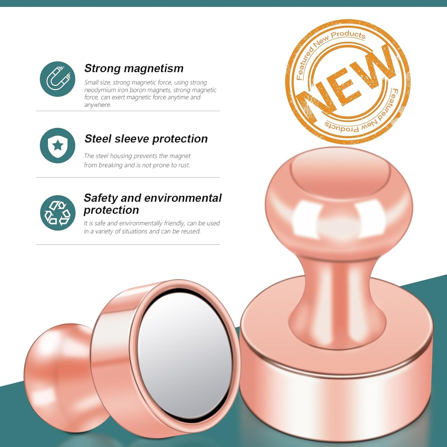 22 Pack Fridge Magnets, Rose Gold Strong Magnets for Whiteboard, Push Pin Refrigerator Magnets Small Strong Rare Earth Magnets Neodymium Magnet for Office, Classroom, Kitchen, Home