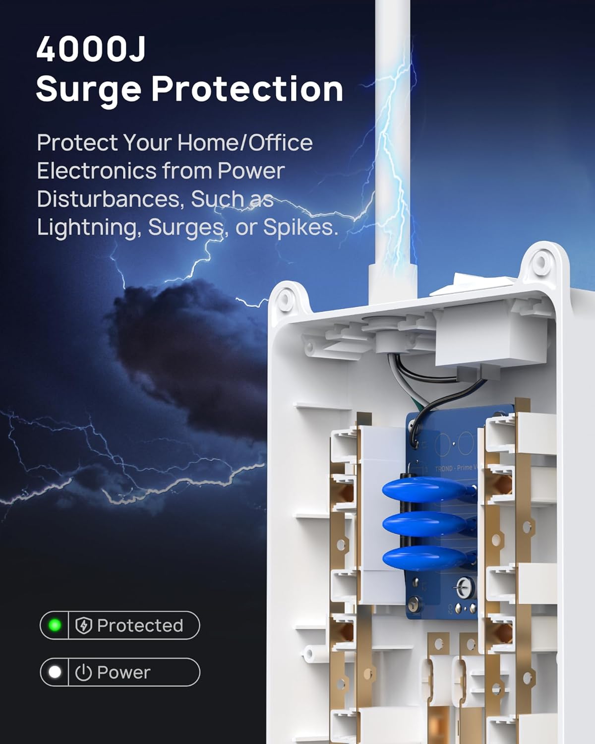 TROND Power Strip Surge Protector - White Extension Cord with USB Ports, 13 Widely-Spaced Outlets Expansion, 5ft, Flat Plug, Under Desk, Wall Mount, Heavy Duty, 4000 Joules, Office, Home, ETL Listed