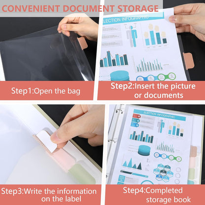 8 Set of 64 Pack Clear Binder Sheet Protectors for 3 Ring Binder Plastic Page Protector with 8 Tabs,Insertable Index Page Divider 8.5x11 Inch(Vintage)