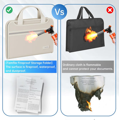 Fireproof Accordion File Organizer with Handle, 13 Pocket Expanding File Folder with Zipper & Labels, File Folder with 3 Ring Binder, Multi Pockets Paper Organizer Folder for Letter A4 Files (Beige)