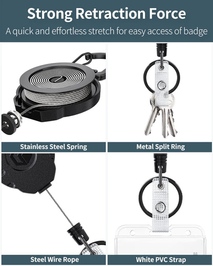 Uniclife 2 Pack 2-Card Thumb-Slot Badge Holder Vertical Clear Plastic Case with Retractable Keychain Badge Reel for up to 8 oz Hard Card Protector for IDs Credit Cards Driver’s Licenses and Passes