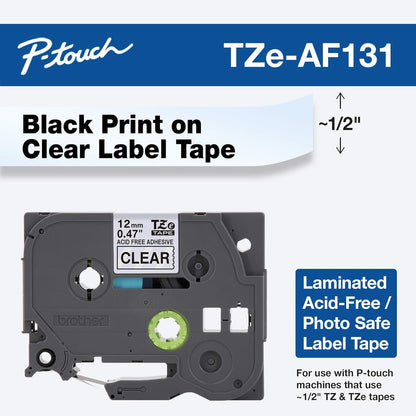 Brother Genuine P-touch TZE-MQG35 Tape, 1/2" (0.47") Wide Standard Laminated Tape, Black on Clear, Laminated for Indoor or Outdoor Use, Water-Resistant, 0.47" x 26.2' (12mm x 5M), TZeAF131