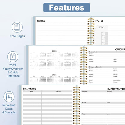SUNEE 2025-2026 Appointment Book, Quarter-Hourly, Weekly & Monthly - from July 2025 to June 2026, 8.5"x11" Academic Planner, Flexible Cover, Note Pages, Pockets, Bookmark, Spiral Binding, Blue