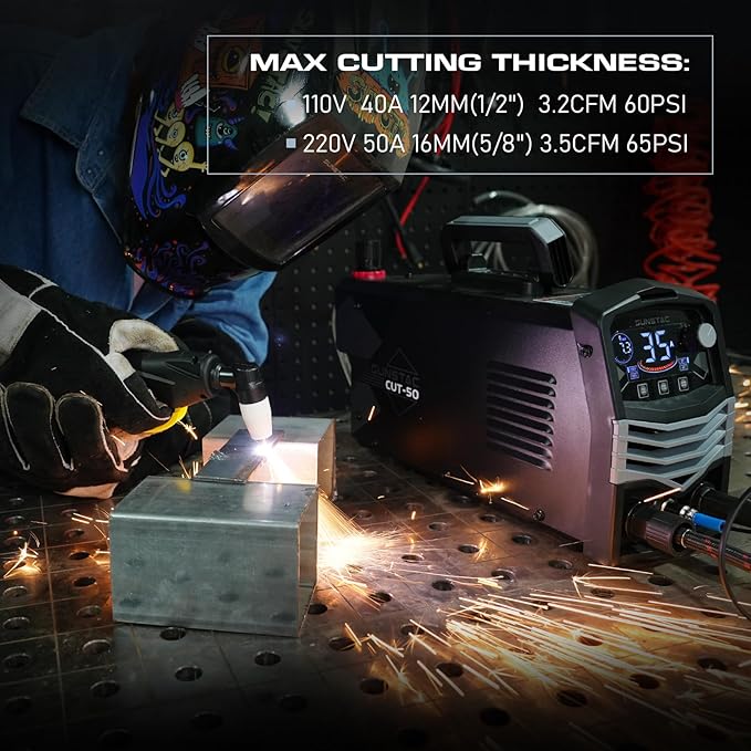 50A Plasma Cutter, Large LCD Display High Frequency Cutting Machine with 110/220V Dual Voltage IGBT Inverter 5/8 Inch Max Cut 2T/4T Mode, Professional & Beginners DIY