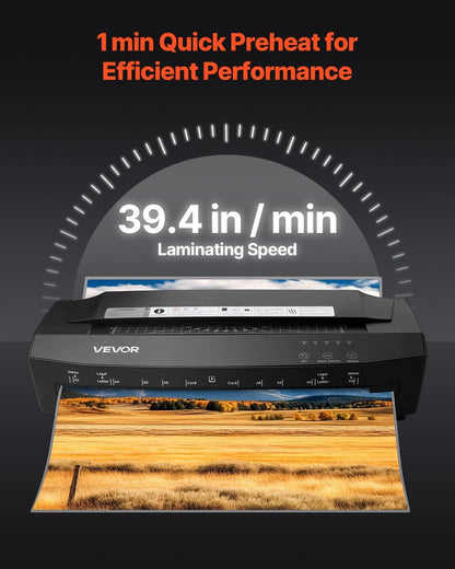 VEVOR Laminator Machine, Cold and Hot Laminator for Max A3 Paper Size, 1 min Quick Warm Portable Laminator, 3-10 mil Thickness, Ideal for Home, Office, Business, or School Supplies, Black