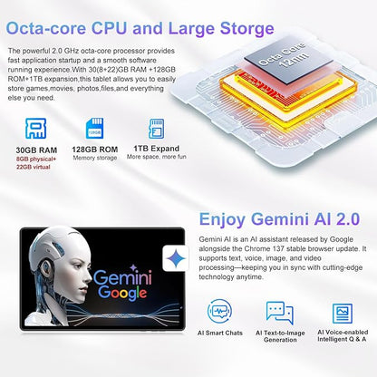 2025 Tablet 10 inch Android 15 Tablets 30GB RAM 128GB ROM 1TB Expand, 8000mAh Octa-Core Tablet with Drop-proof Case, Gemini AI, HD IPS Display, GPS, 5G WIFI, Split-screen, Widevine L1 -Metal Rose Red