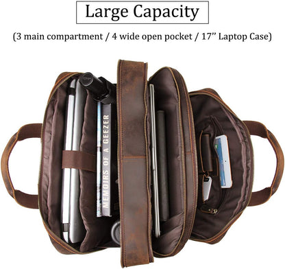 Augus Business Travel Briefcase Genuine Leather Duffel Bags for Men Laptop Bag fits 15.6 inches Laptop