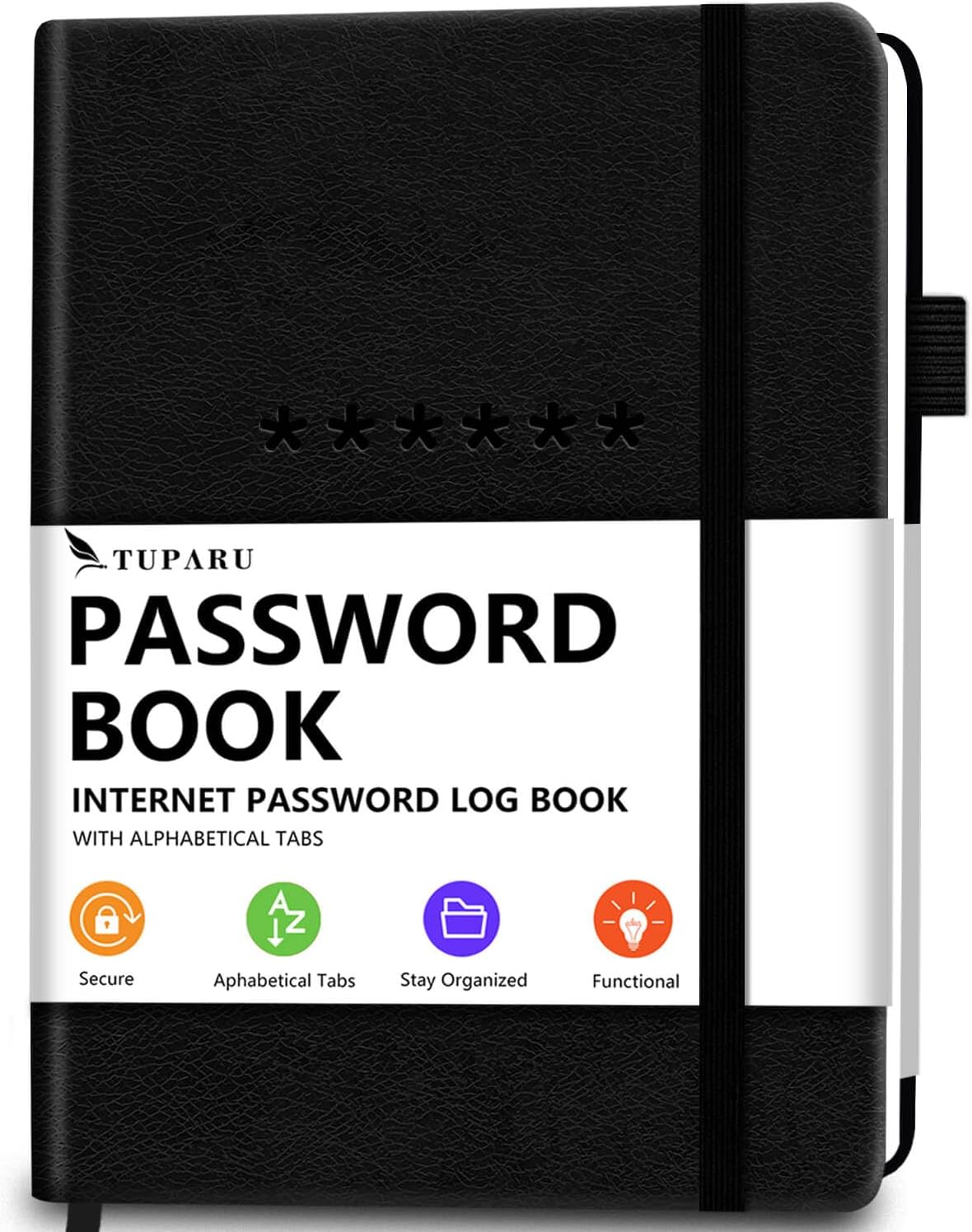 Password Book with Alphabetical Tabs – Hardcover Internet Address & Password Organizer – Password Keeper Notebook for Computer & Website – 7 x 10" Log-in Password Journal w/Thick Paper (Black)