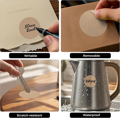 500 PCS Circle Dots Stickers 2 Inch Vinyl Kraft Round Labels Removable Waterproof Color Coding Sticker Roll for Office Inventory Garage Yard Sale Tag