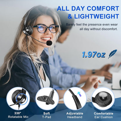 Callez Wired Computer Headset, 3.5mm Cell Phone Headset with Mic Noise Cancelling, USB-C Headphone for PC Laptop Mac iPhone Samsung Zoom Teams Call Center Home Office Work, in-line Controls