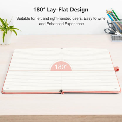 RETTACY Lined Journal Notebook, 2-Pack, 192 Numbered Pages per Pack, A5 Medium Size (5.7'' x 8.3''), for Men & Women, Writing, Work, Leather Hardcover, 100 GSM Thick Paper (Black & Pink)