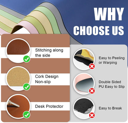 Dual-Sided Desk Pad, Natural Cork & PU Leather Mouse Pad for Desk, Desk Pad Protector, Non-Slip Desk Mat for Office and Home Work, (Brown, 23.6" x 13.7")