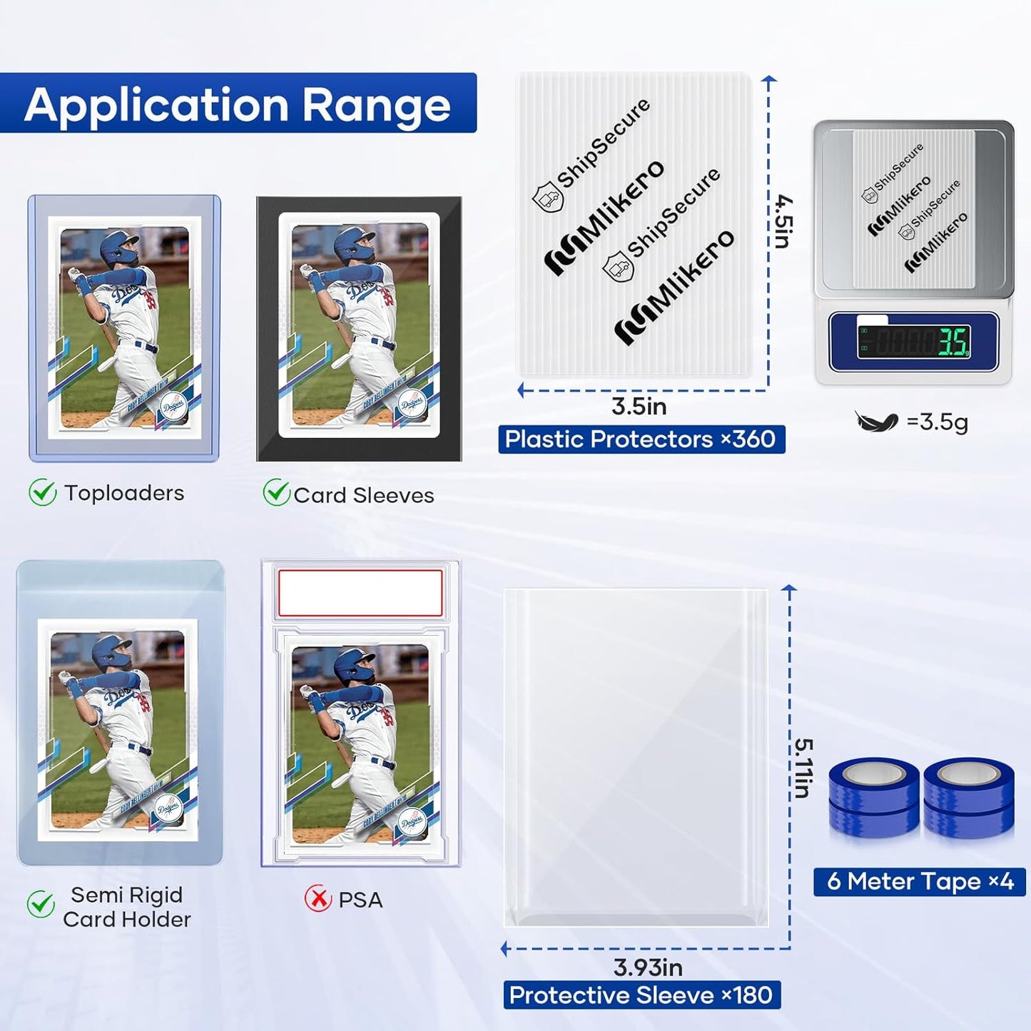 360 Pack Trading Card Shipping Protectors, 3.5'' x 4.5'' Plastic Card Protector with Tape Rolls for Mailing Sports Cards