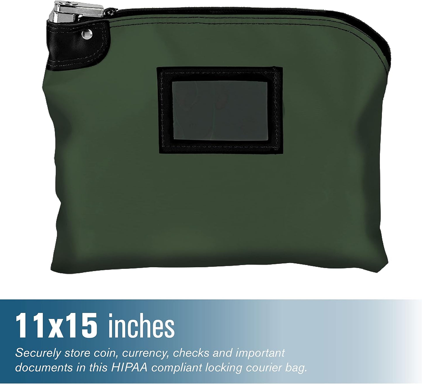 BankSupplies Laminated Nylon Locking Deposit Bags | Forest Green | 15W x 11H | Locking Courier Security Bank Cash Bag | Heavy-Duty Construction | Stores Coin, Currency, Checks & Documents