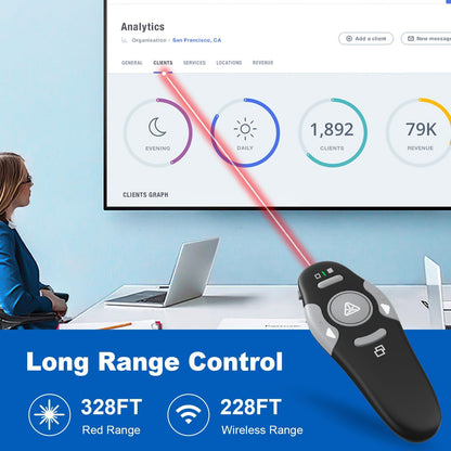 QUI Presentation Clicker Wireless Presenter Remote Clicker for PowerPoint Presentation Remote, PowerPoint Slide Advancer for Mac/Windows/Linux, Google Slide/PPT/Keynote, Type-c, Black