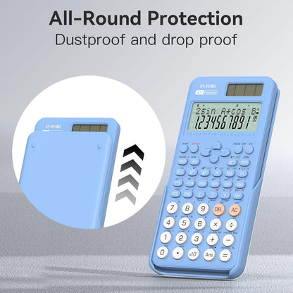 Scientific Calculator School Supplies, ROATEE 991MS 401 Functions 2-Line Display Desktop Calculator with Sliding Cover, Solar Battery Dual Power Kawaii for Middle High School Student and Teacher Blue