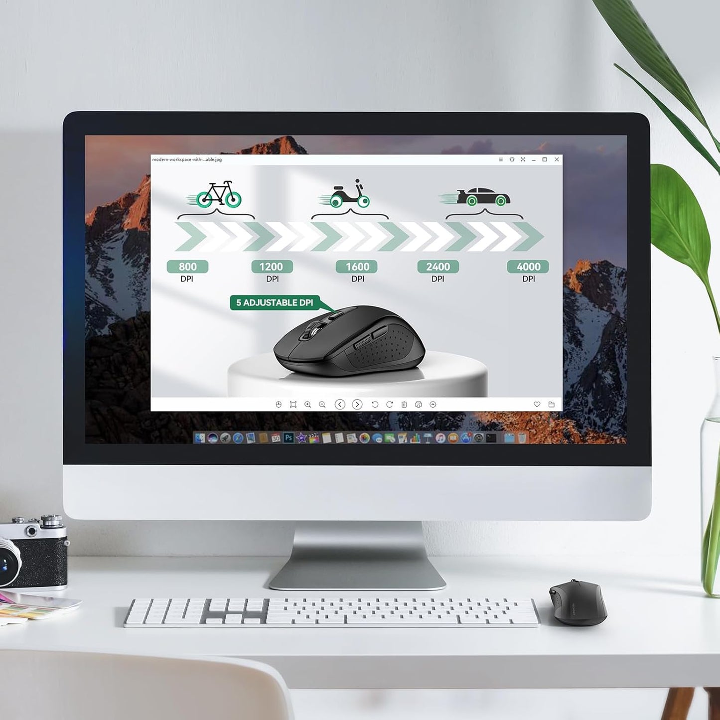 TECKNET Bluetooth Mouse, 4000DPI Silent Wireless Mouse for Laptop 2-in-1(BT5.0 & 2.4G) 5 Adjustable DPI, Compute Portable PC Mice with USB-A Receiver & 6 Buttons for Mac, 18 Months Battery