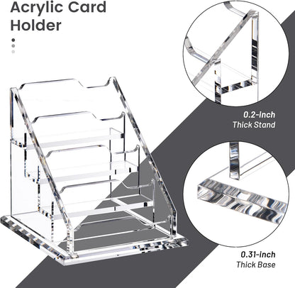 Acrylic Card Holder Clear Horizontal Business Card Organizer Stand for Desk 4 Slots 4 Tier Business Cards Stand for Women and Men,Office Desk Accessories,Organize 200 Cards-1 Pack(4Slots-H)