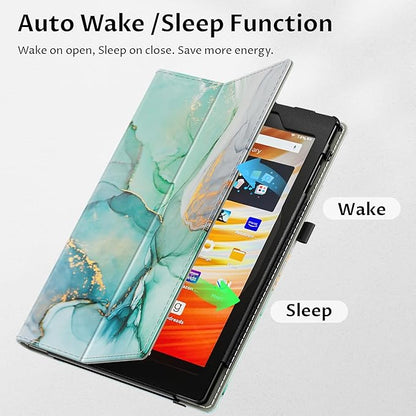 VORI Case for All-New Amazon Kindle Fire HD 10 Tablet (13th/11th Generation 2023/2021 Release) and Fire HD 10 Plus - Slim Folding Stand Folio Cover with Auto Wake/Sleep & Hand Strap, Emerald Marble