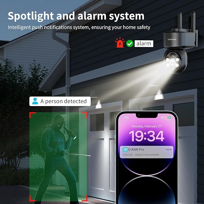 WiFi Security Camera Wireless Outdoor 2 Packs,360° PTZ Solar Camera Outdoor Wireless for Home Security,Work with Alexa,AI Motion Detection,PIR Siren,Cloud & SD Card Storage, 2-Way Audio