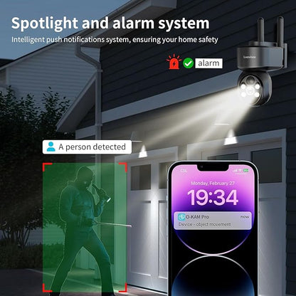 WiFi Security Camera Wireless Outdoor 2 Packs,360° PTZ Solar Camera Outdoor Wireless for Home Security,Work with Alexa,AI Motion Detection,PIR Siren,Cloud & SD Card Storage, 2-Way Audio