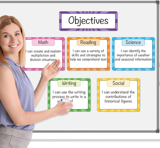 Auchq Magnetic Write ＆ Wipe Paper Organization Chart, Dry Erase Objectives Learning Magnets for Classroom Whiteboard, Great for Classroom Goals Targets, Including 6 Magnets.