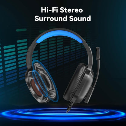 A36 Gaming Headset with Microphone for Pc, Xbox One Series X/s, Ps4, Ps5, Switch, Stereo Wired Noise Cancelling Over-Ear Headphones with Mic for Computer, Laptop, Mac, Nintendo, Gamer (Blue)