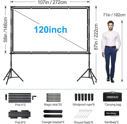 Projector Screen, 120-Inch Outdoor Projector Screen with Stand,16:9,4K Ultra HD,1080P,3D Compatible,Portable Outside Screen with Carrying Bag