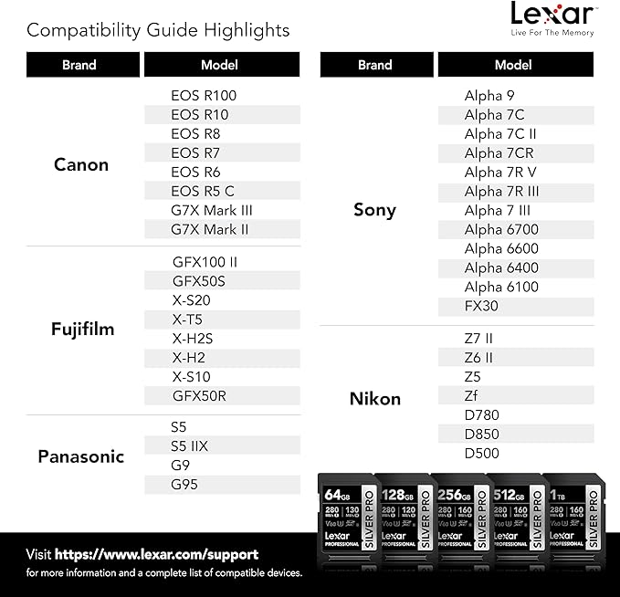 Lexar 128GB (2-PK) Professional SILVER PRO SD Card, UHS-II, C10, U3, V60, Full HD, 4K, Up To 280MB/s Read SDXC Memory Card, for Professional Photographer, Videographer, Enthusiast (LSDSIPR128G-B2NNU)