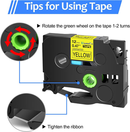 6PK Compatible for Brother P-Touch Label Maker Tape TZe-631 TZ-631 TZe631 TZ631 Black on Yellow 12mm 1/2 inch 0.47'' x 26.2ft Laminated TZe TZ Label Tape for PT-H300LI P700 P710BT P750W