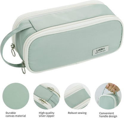 Dugio Big Pencil Case for Girls Teens Kids Zipper Pencil Pouch with Handle Organizer Pencil Bag Aesthetic Pencil Pen Case for School Green