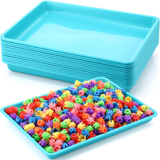 Maitys 15 Pcs Flat Plastic Trays 16.1 x 11.8'' Sensory Storage Tray Paper Stackable Classroom Bins for Office Home Organizer Arts and Crafts Supplies(Mint Green)