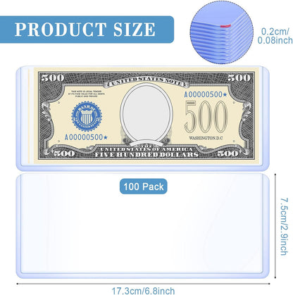 Sepamoon 100 Pieces Dollar Bill Sleeves, 6.9 x 2.95 Inch Hard Plastic Clear Currency Sleeves Waterproof Currency Holder Dollar Bills Display Protector Organizer Case Supplies for Collectors
